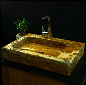 Golden Onyx Stone Rectangle Sinks Basins Natural