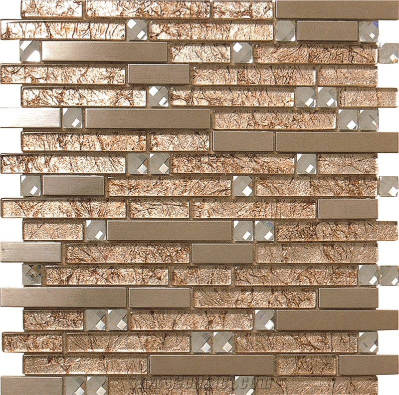 Golden Stone Metal Mosaic Linear Strip Wall Floor