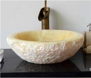 Honey Onyx Stone Basins Bathroom Round Sinks
