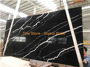 Quartz Slabs Black Tiles Wall Floor Covering