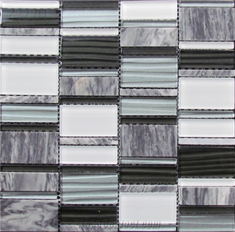 Stone Crystal and Stone Mixed Glass Mosaic