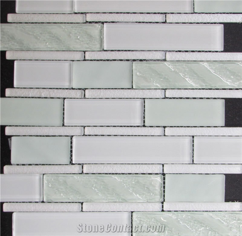 White and Green Color Marble Mosaic Linear Strips