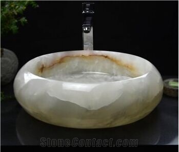 White Onyx Stone Sinks Basins with Natural Face