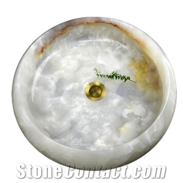 White Onyx Stone Sinks Basins with Natural Face