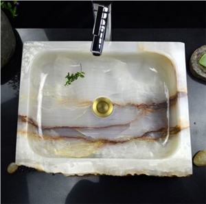 White Onyx Stone Wash Sink Basin Bathroom Sinks