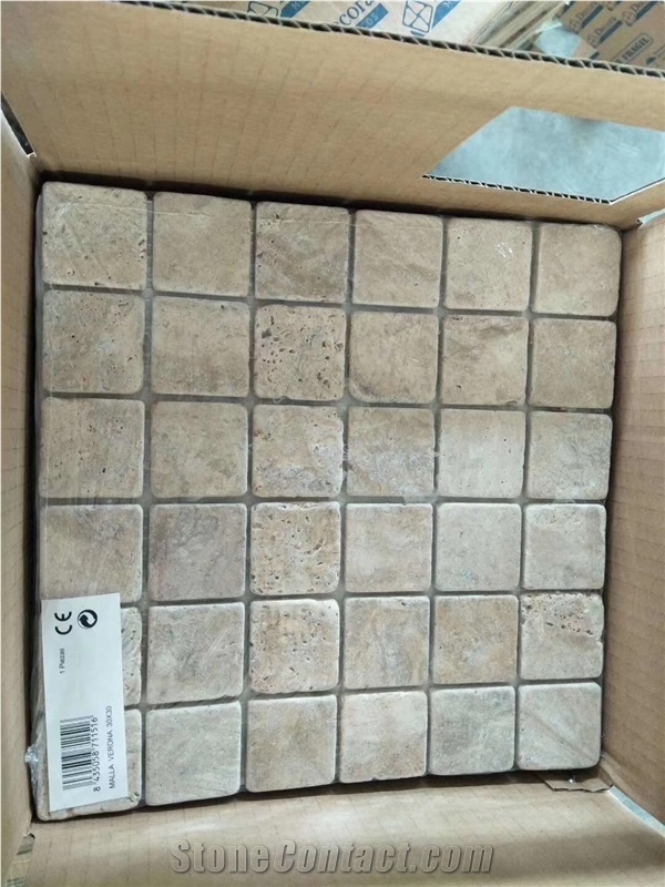Beige Travertine Cladding Brick Stacked Stones