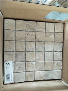 Beige Travertine Cladding Brick Stacked Stones