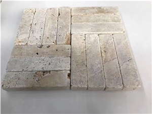Beige Travertine Cladding Brick Stacked Stones