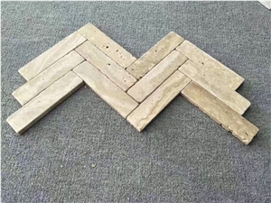 Beige Travertine Cladding Brick Stacked Stones
