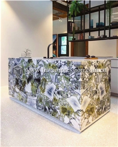White Beauty Ice Connect Green Marble Counter Top