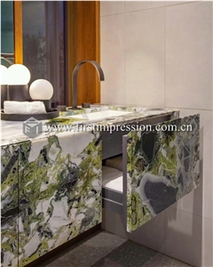 White Beauty Ice Connect Green Marble Counter Top
