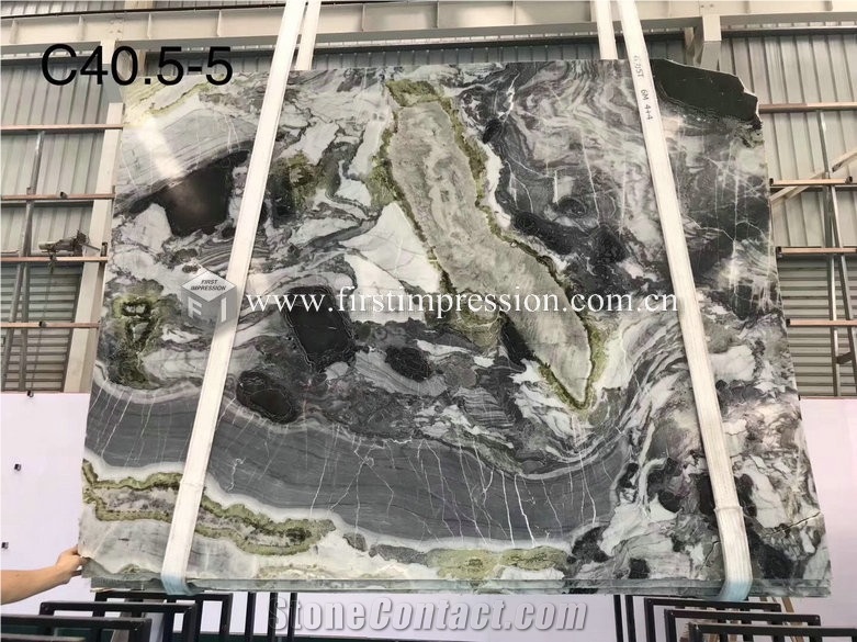 White Beauty Ice Connect Green Marble Counter Top