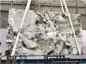 White Beauty Ice Connect Green Marble Counter Top