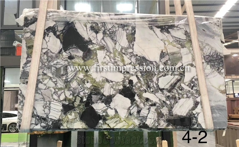 White Beauty Ice Connect Green Marble Counter Top