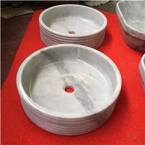 Bianco Carrara Primavera White Marble Round Basin