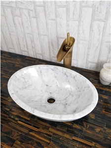 Carrara White Marble Oval Wash Basin Sink Bowl