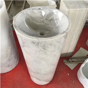 Carrara White Marble Round Pedestal Basin Sink