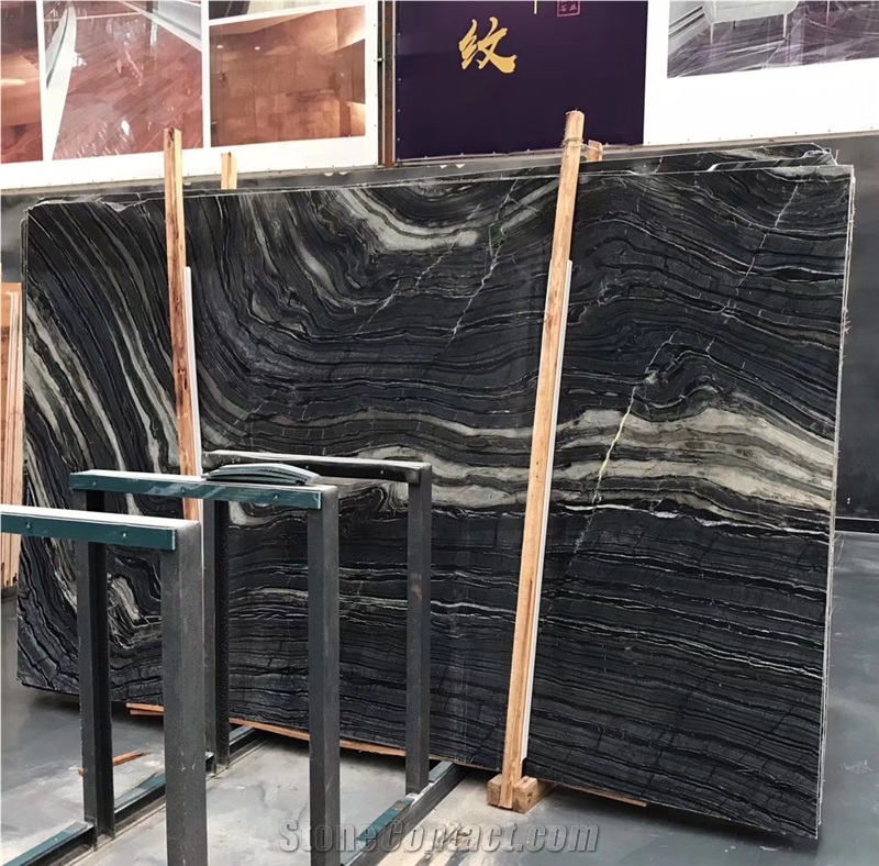 China Ancient Wood Grain Marble Zebra Black Slab