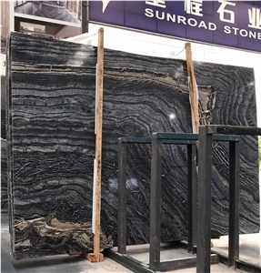 China Ancient Wood Grain Marble Zebra Black Slab