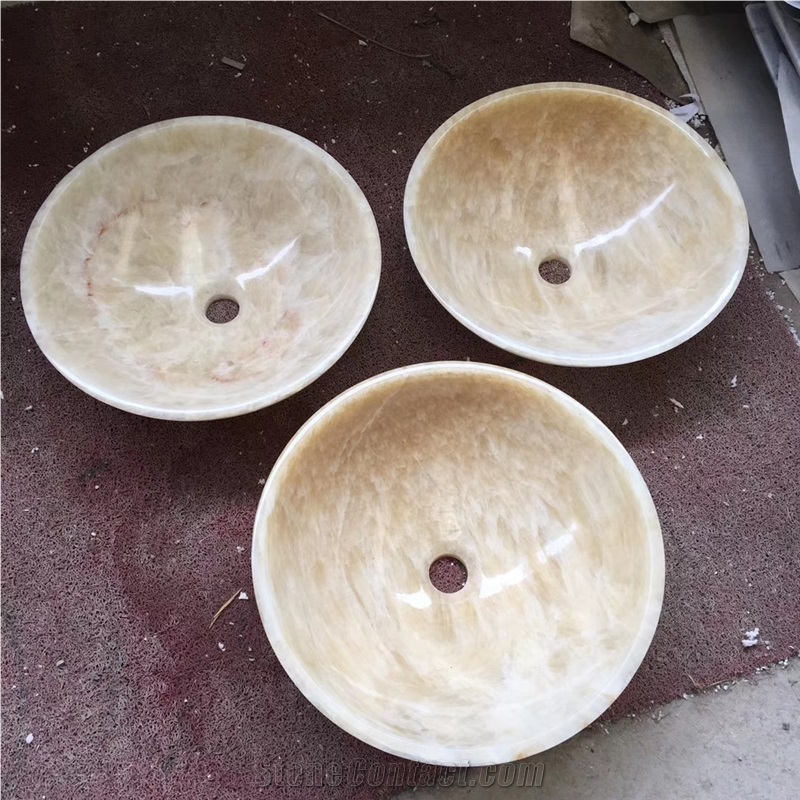 China Honey Onyx Round Bathroom Wash Basin Sink