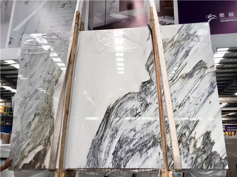 China Ink White Marble Mountain Jade Stone Slab