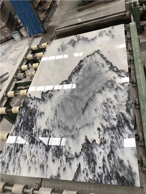 China Ink White Marble Mountain Jade Stone Slab