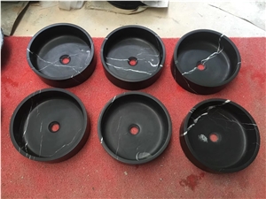 China Nero Marquina Honed Bathroom Sink Basin