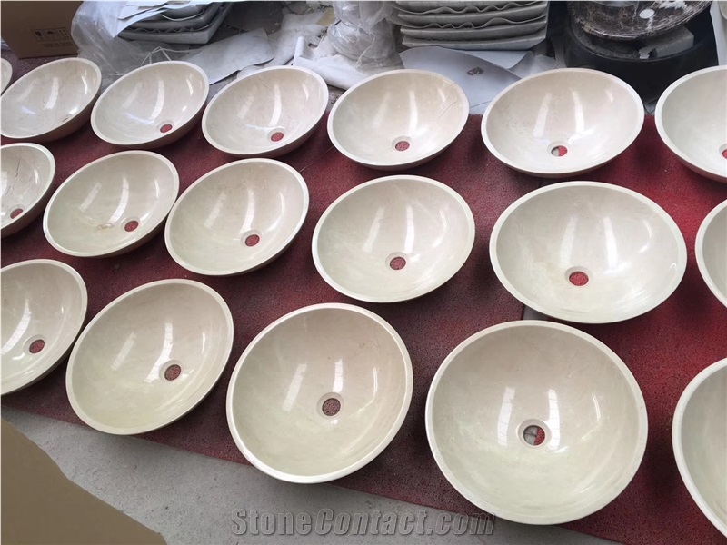 Cream Marfil Beige Marble Round Bowl Basin Sink