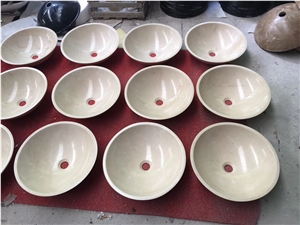 Cream Marfil Beige Marble Round Bowl Basin Sink