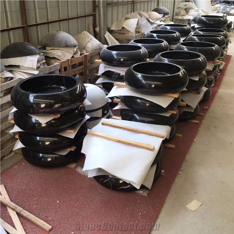 Nero Marquina Round Basins Including Pillar