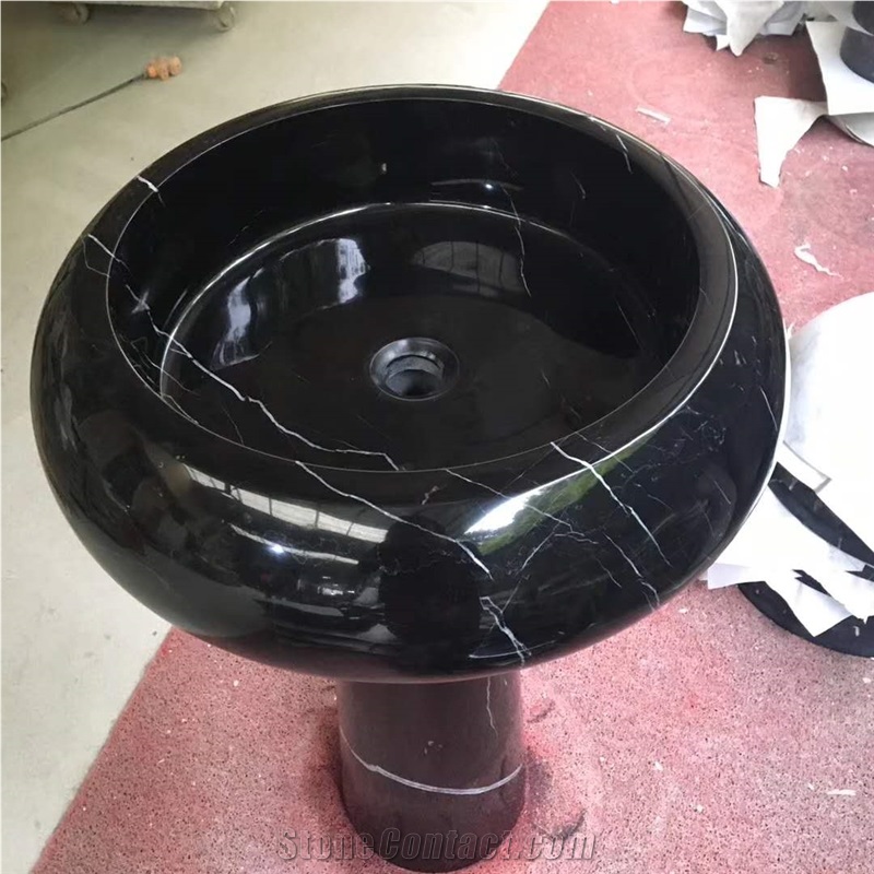 Nero Marquina Round Basins Including Pillar
