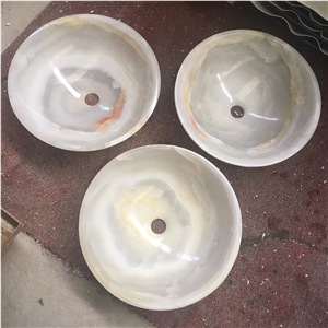 Onice Bianco White Onyx Stone Wash Basin Sink Bowl