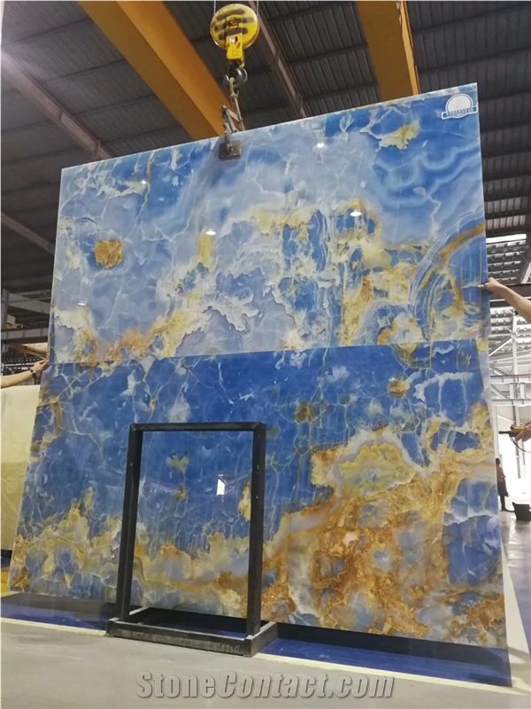 Pakistan Blue Onyx Aqua Gold Slab Tile For Vanity Top