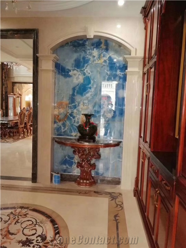 Pakistan Blue Onyx Aqua Gold Slab Tile For Vanity Top