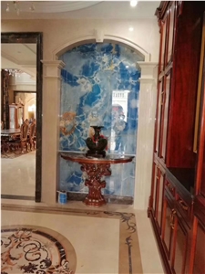 Pakistan Blue Onyx Aqua Gold Slab Tile For Vanity Top
