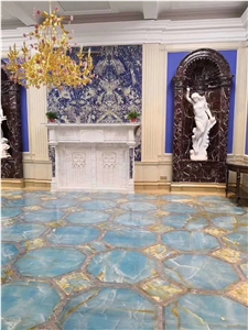 Pakistan Blue Onyx Aqua Gold Slab Tile For Vanity Top