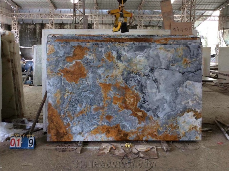 Pakistan Blue Onyx Slab Stone Wall Tile Floor in