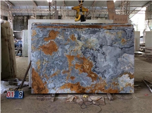 Pakistan Blue Onyx Slab Stone Wall Tile Floor in