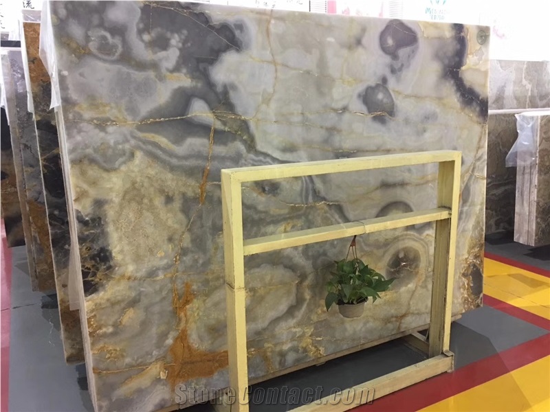 Pakistan Blue Onyx Slab Stone Wall Tile Floor in