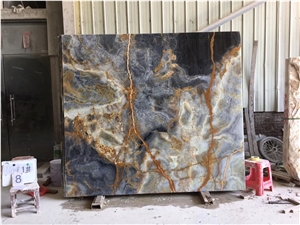Pakistan Blue Onyx Slab Stone Wall Tile Floor in