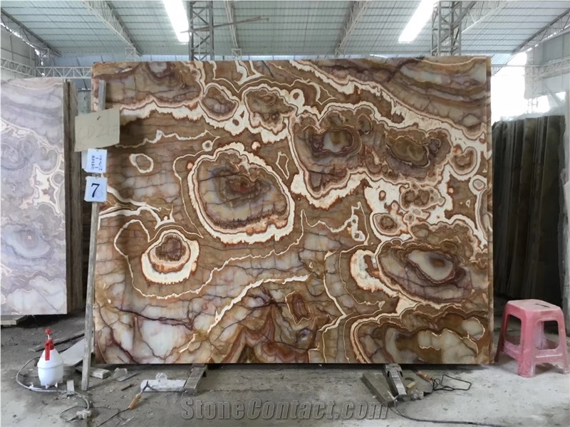 Persian Tiger Onyx Wooden Stone Slab Wall Cladding