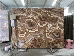 Persian Tiger Onyx Wooden Stone Slab Wall Cladding