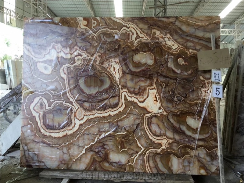 Persian Tiger Onyx Wooden Stone Slab Wall Cladding