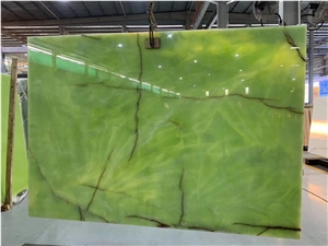 Pure Dark Green Onyx Slab Wall Tile Floor in China