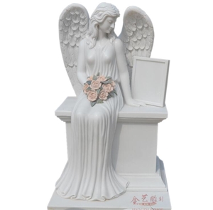 Pure White Marble Angel Sculpture Tombstone Statue