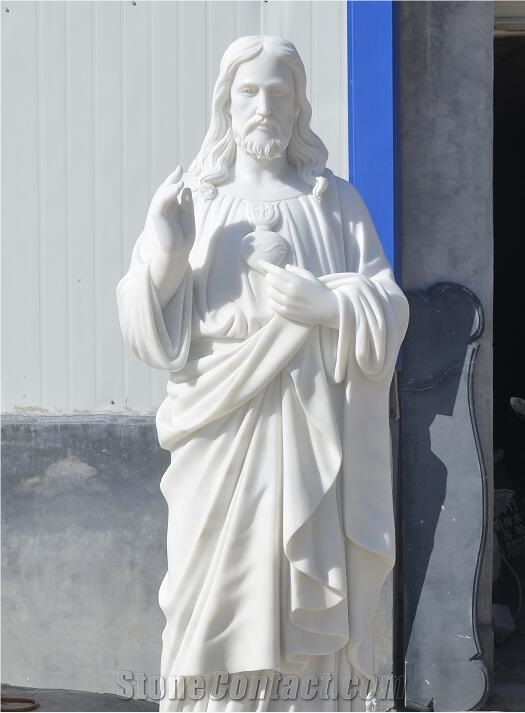 Pure White Marble Stone Jesus Sculpture Statue