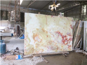 Red Flower Ice White Onyx Slab Wall Cladding Stone