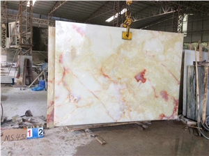 Red Flower Ice White Onyx Slab Wall Cladding Stone