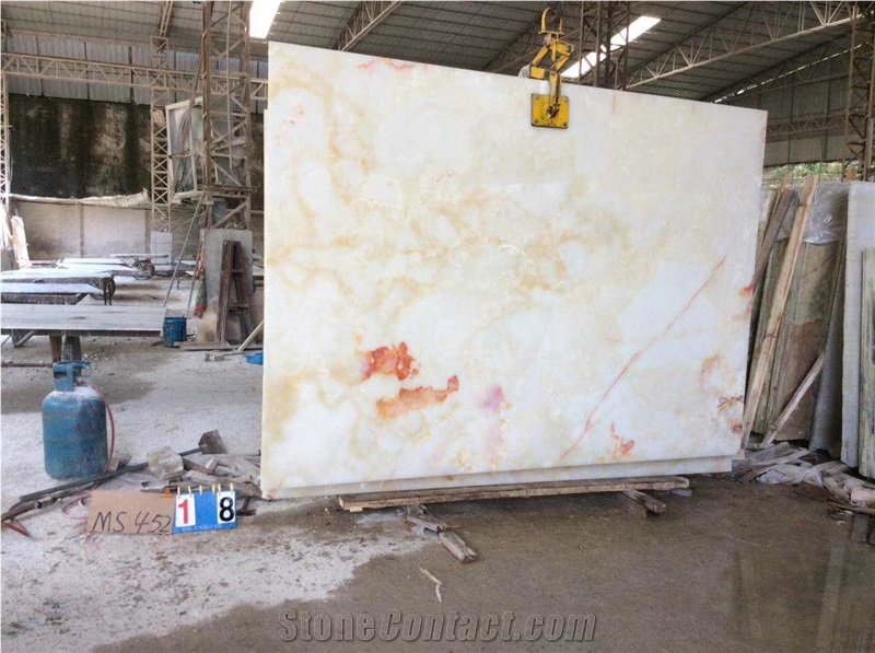 Red Flower Ice White Onyx Slab Wall Cladding Stone