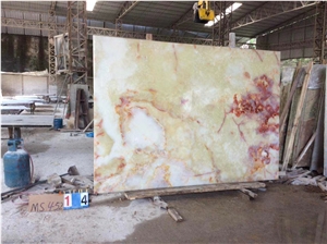 Red Flower Ice White Onyx Slab Wall Cladding Stone